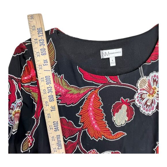 Neiman Marcus Women's Floral Round Neck Long Sleeve Mini Dress Black Red Sz 6 - Picture 6 of 11